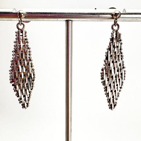 VTG Sterling Silver 925 Mesh Design Dangle Earrings Butterfly Closure Size 1.5" - Picture 1 of 12